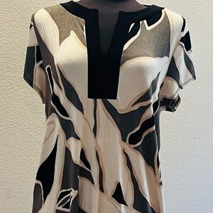 Chico's Black and Cream Artistic Blouse XL
